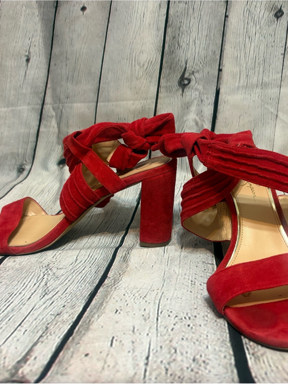Jessica Simpson Red Suede Knot-Tie Block Heel Sandals